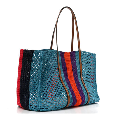 Gucci Raffia Web Woven Interlocking G Tote Blue Multicolor 2 of 9