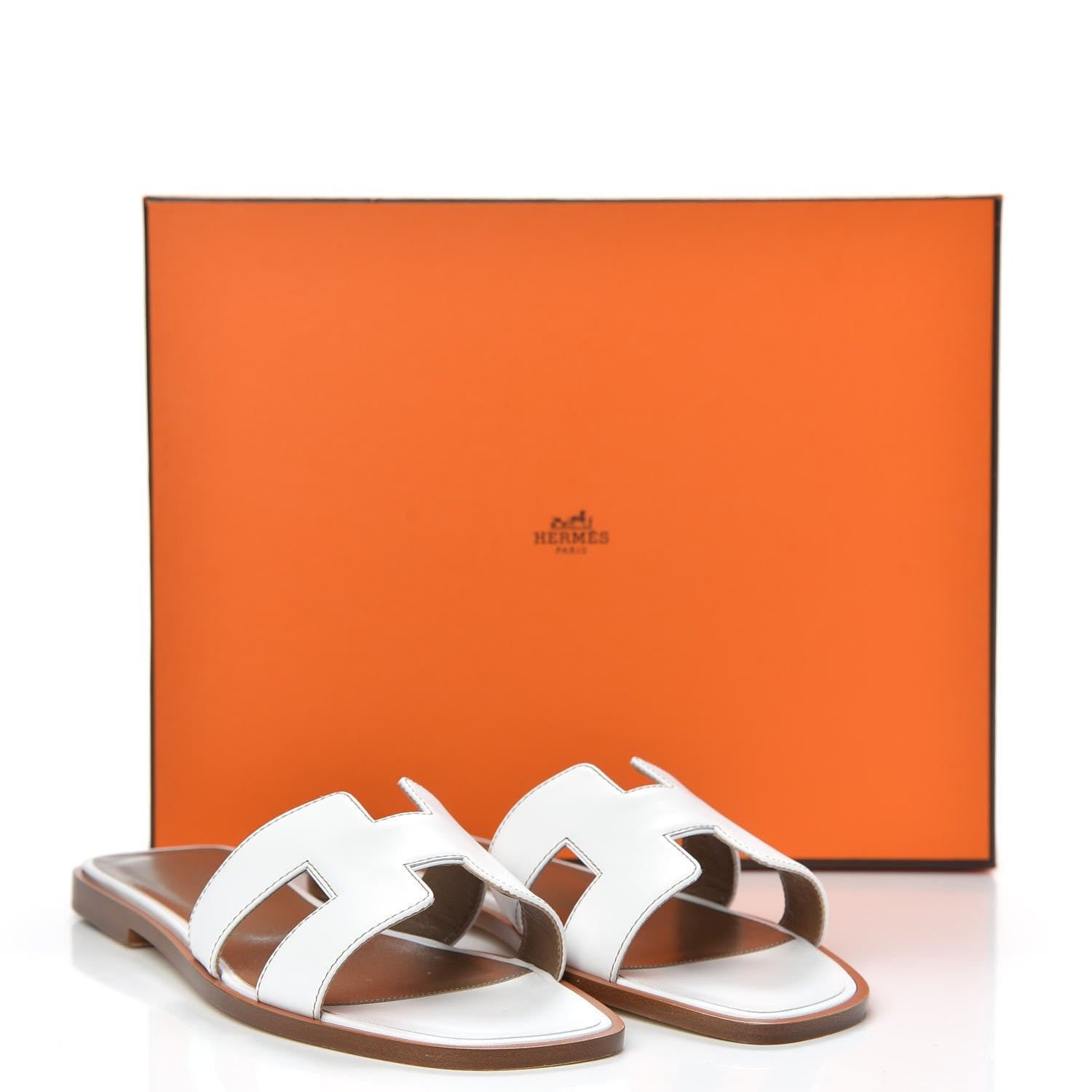 Hermes Box Calfskin Oran Sandals 37.5 White 9 of 9