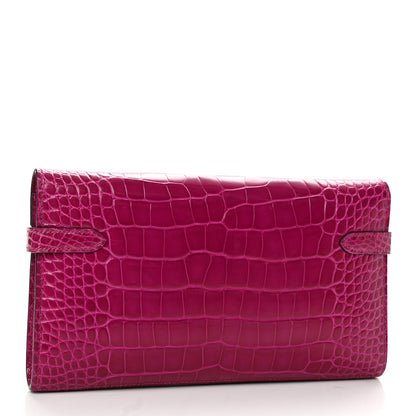 Hermes Shiny Alligator Kelly Longue Wallet Rose Sheherazade 3 of 9