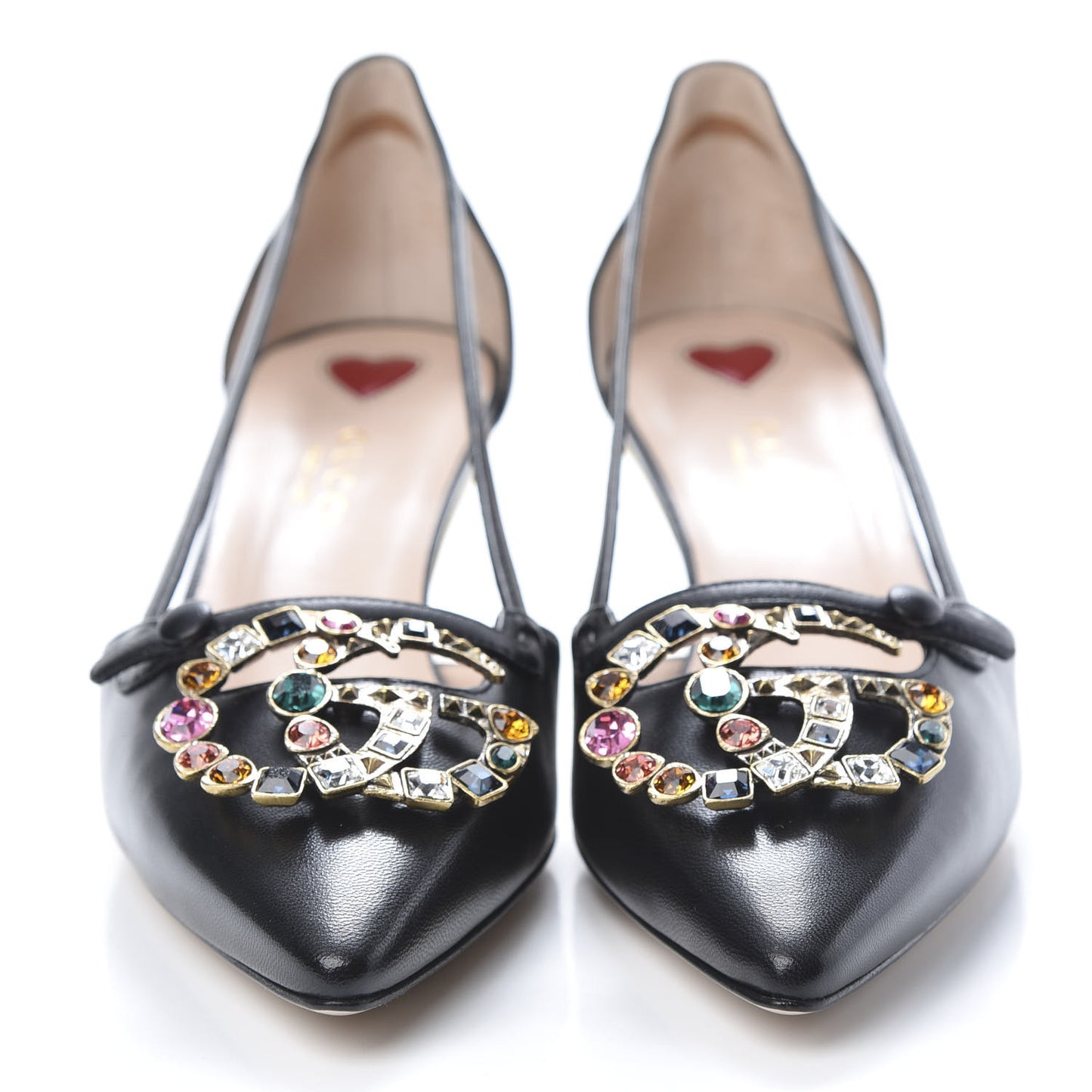 Malaga Kid Bamboo Crystal Double G Low Heel Pumps 37 Black