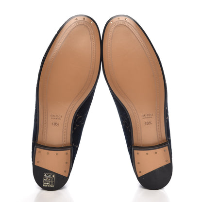 Gucci Velvet GG Monogram Horsebit Womens Jordaan Loafers 40.5 Blue Beige 5 of 9
