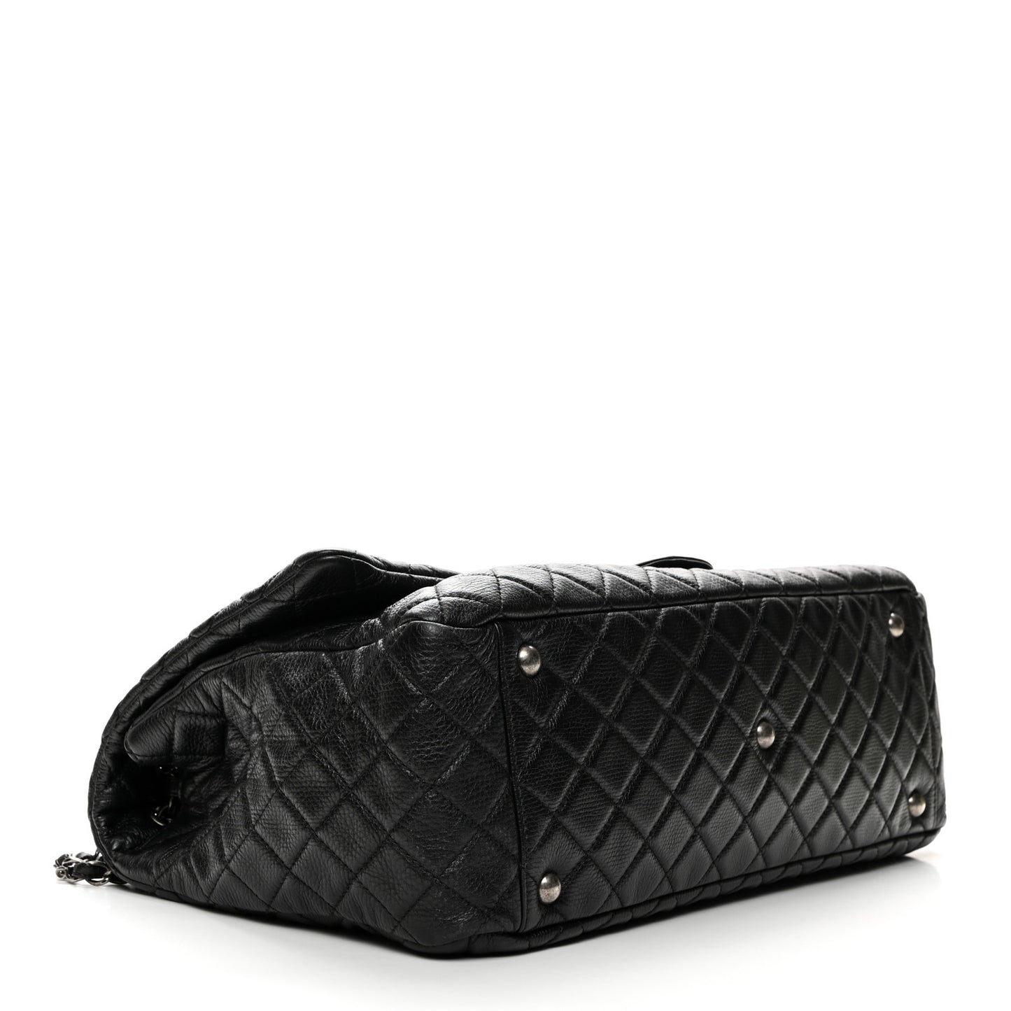 Calfskin Quilted XXL Travel Flap Bag Black