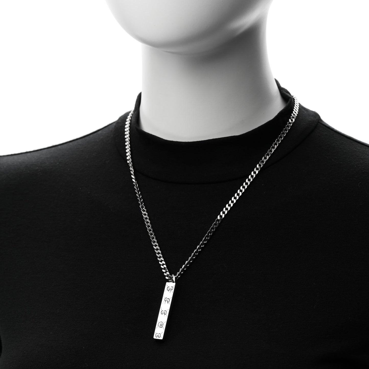 Sterling Silver Gucci Ghost Bar Pendant Necklace