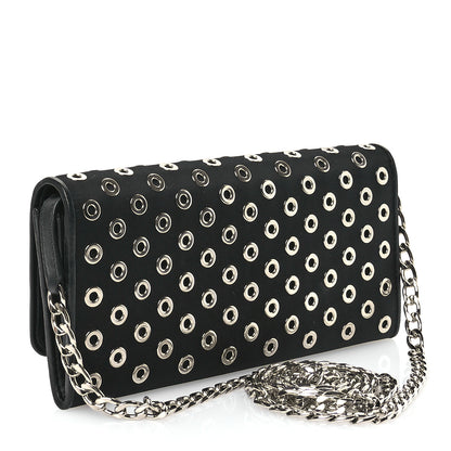 Prada Tessuto Nylon Soft Calf Grommet Wallet On Chain Black 3 of 11