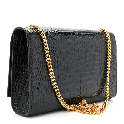 Saint Laurent Calfskin Crocodile Embossed Medium Classic Monogram Kate Tassel Satchel Black 3 of 12