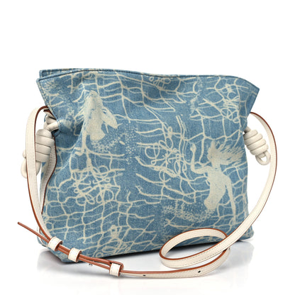 Loewe Denim Calfskin Mermaid Print Paula's Ibiza Flamenco Knot Bag Blue Tan 2 of 8