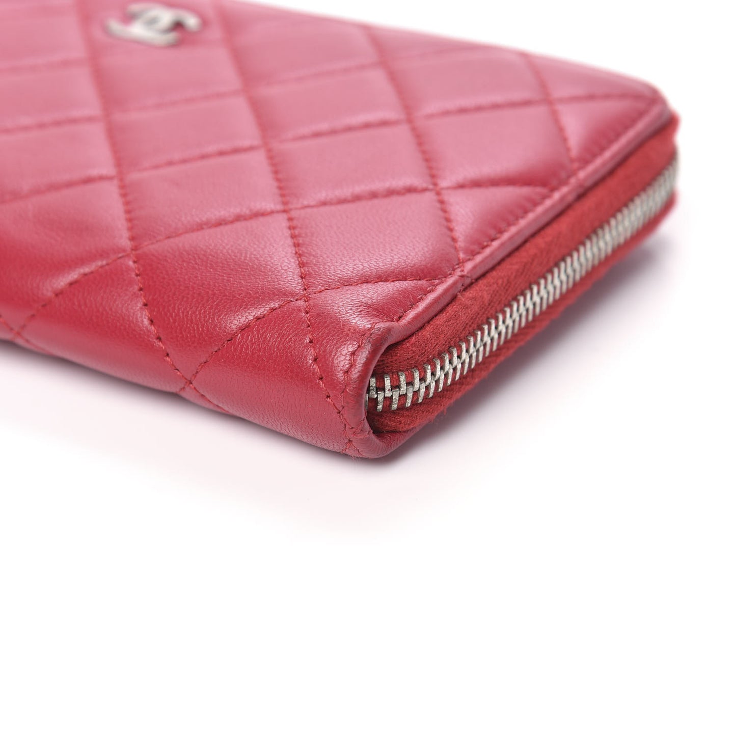 Lambskin Quilted Zip Around Wallet Dark Pink