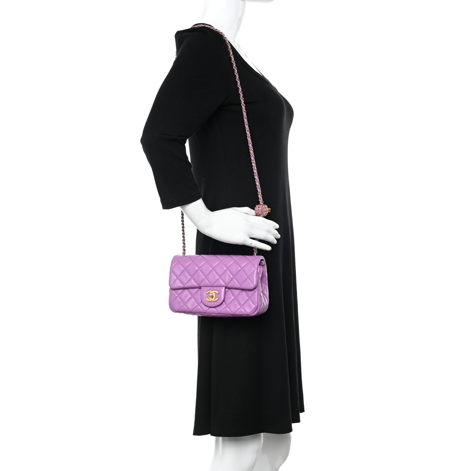 Chanel Lambskin Quilted Mini Rectangular Pearl Crush Flap Purple 2 of 11