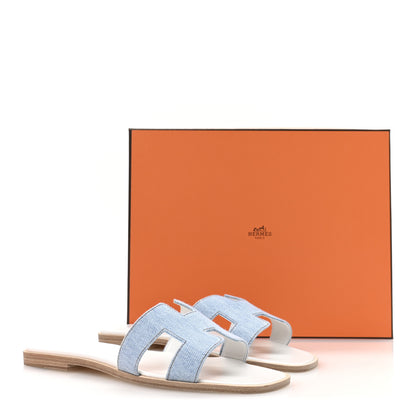 Hermes Denim Canvas Oran Sandals 37.5 Bleu Clair 9 of 9