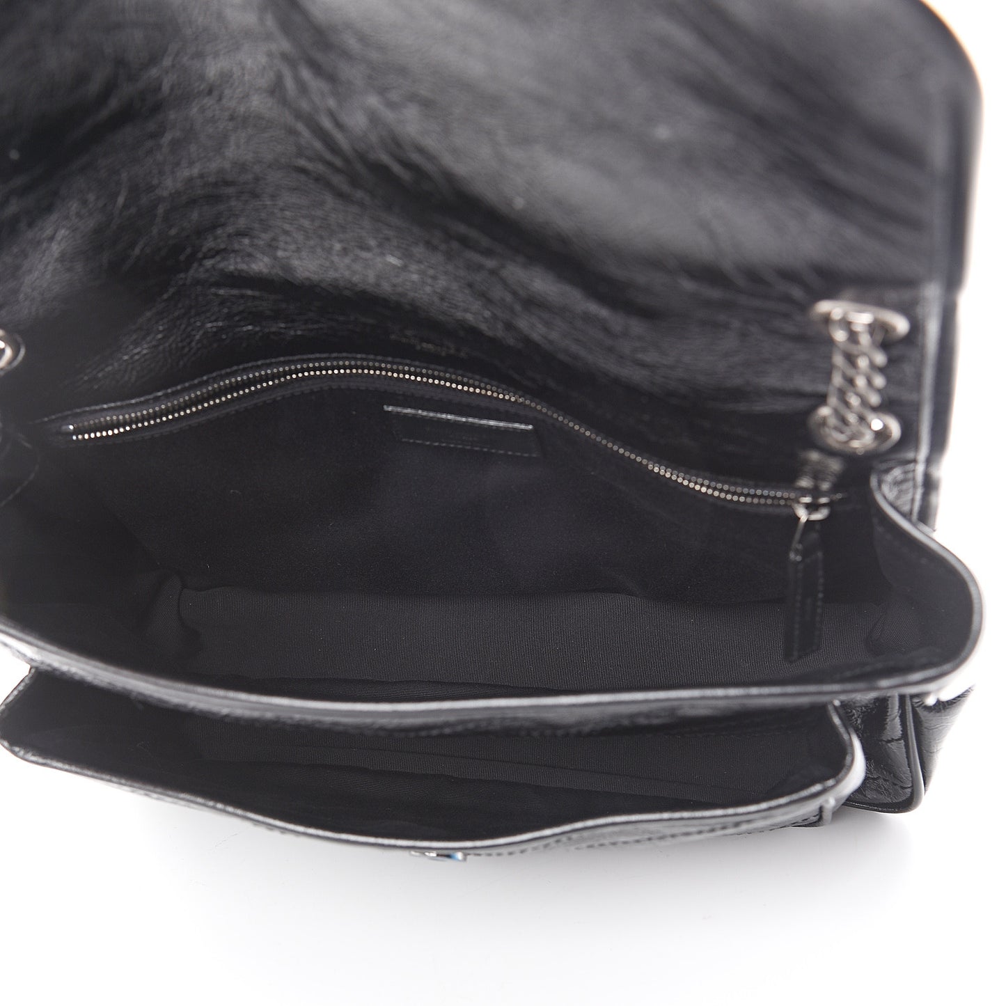 Crinkled Calfskin Matelasse Monogram Large Niki Chain Satchel Black