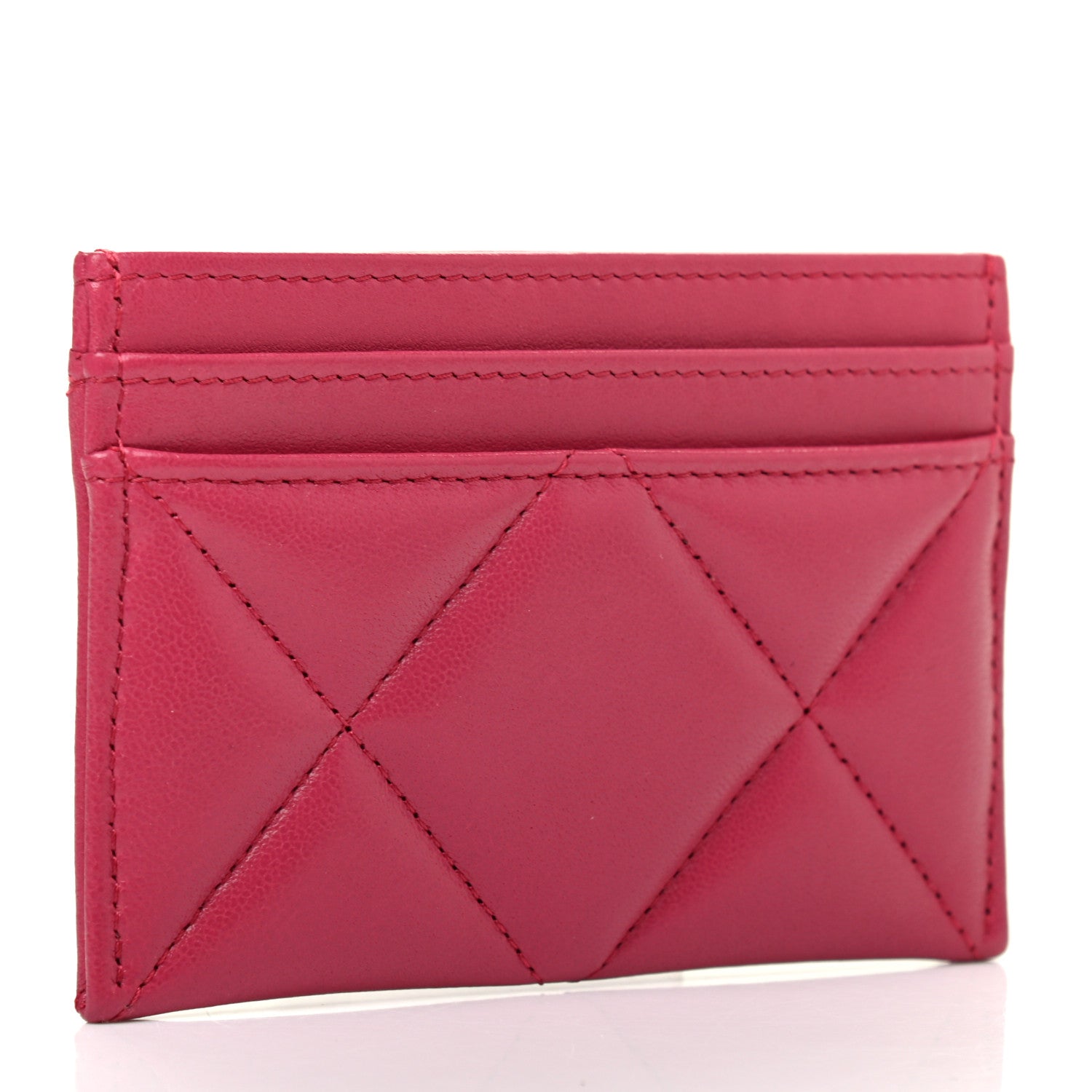 Chanel Lambskin Quilted Chanel 19 Card Holder Dark Pink 3 of 8