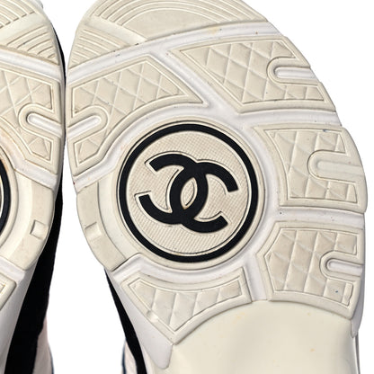 Chanel Nylon Calfskin Suede CC Womens Sneakers 36 Navy White Orange Black 6 of 9