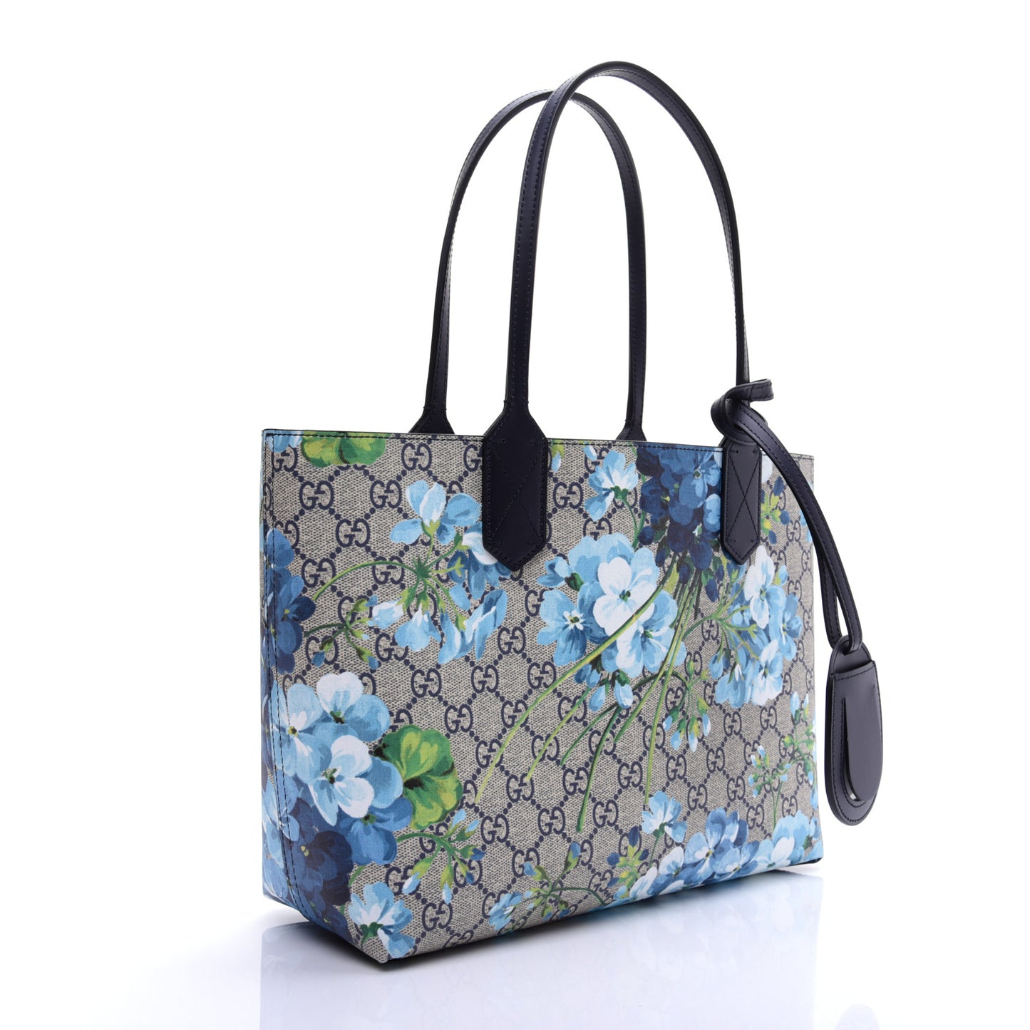 GG Supreme Monogram Blooms Small Reversible Tote Beige Blue Navy