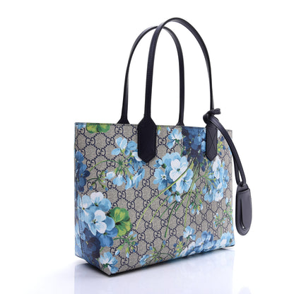 Gucci GG Supreme Monogram Blooms Small Reversible Tote Beige Blue Navy 4 of 21