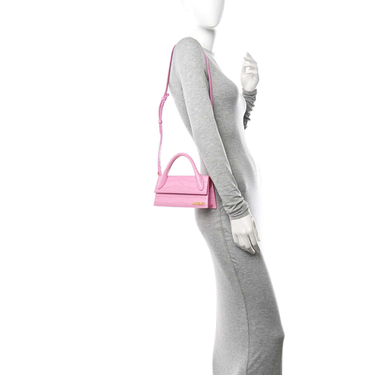 Jacquemus Calfskin Crocodile Embossed Le Chiquito Long Pink 2 of 10