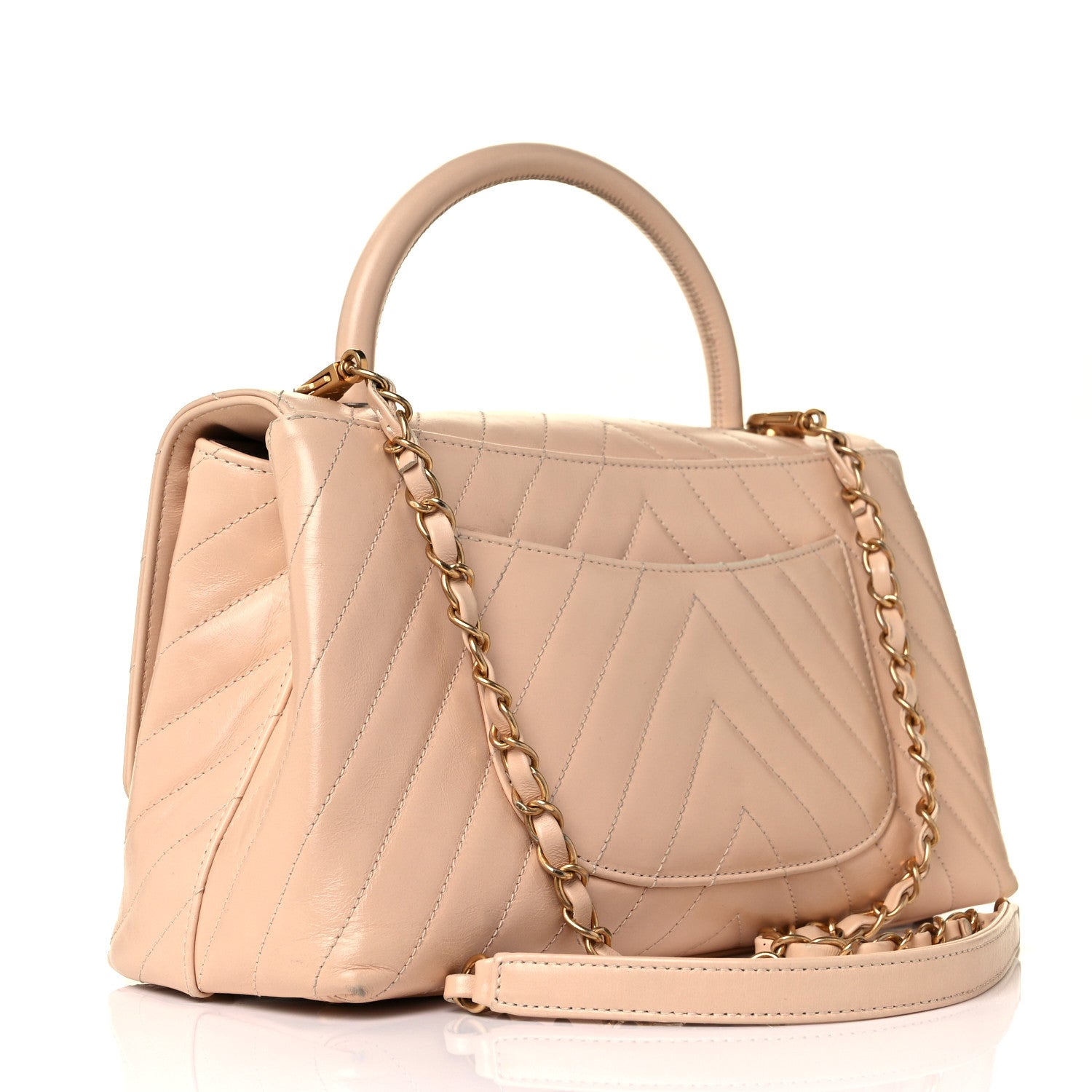 Chanel Calfskin Chevron Quilted Medium Coco Handle Flap Beige 2 of 9