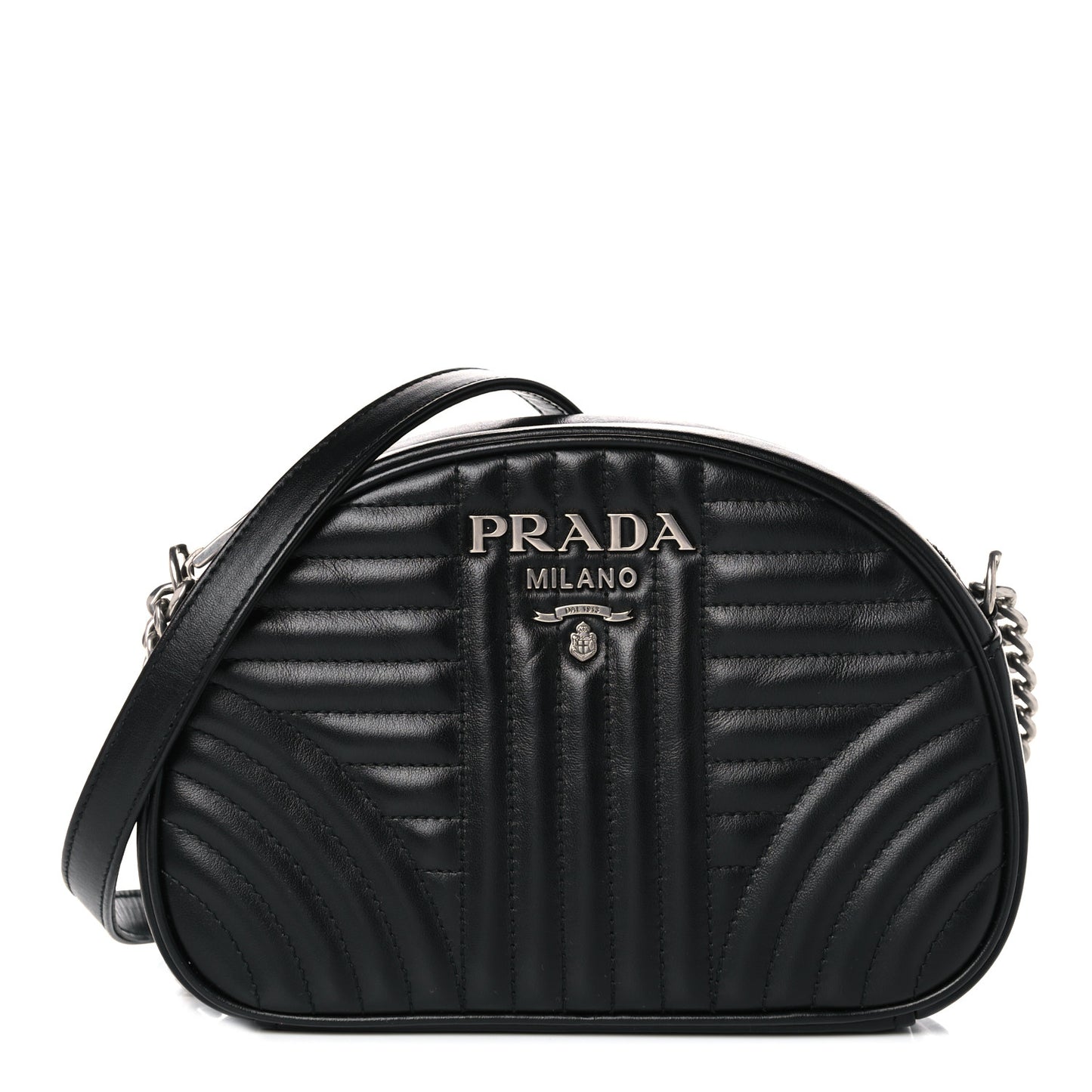 Soft Calfskin Impunture Diagramme Dome Crossbody Bag Black