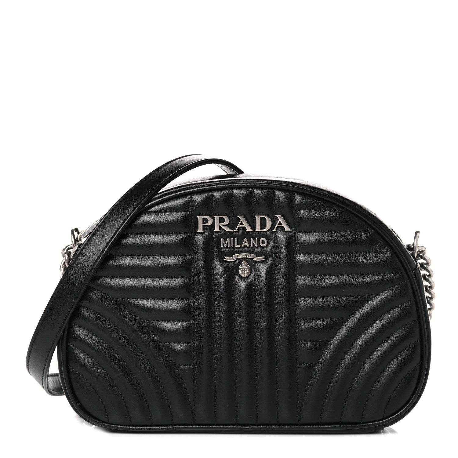Prada Soft Calfskin Impunture Diagramme Dome Crossbody Bag Black 1 of 9