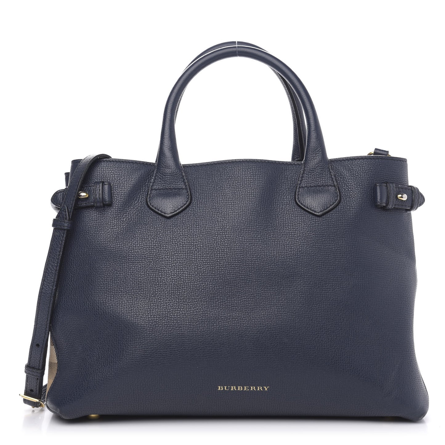 Grainy Calfskin House Check Medium Banner Tote Ink Blue