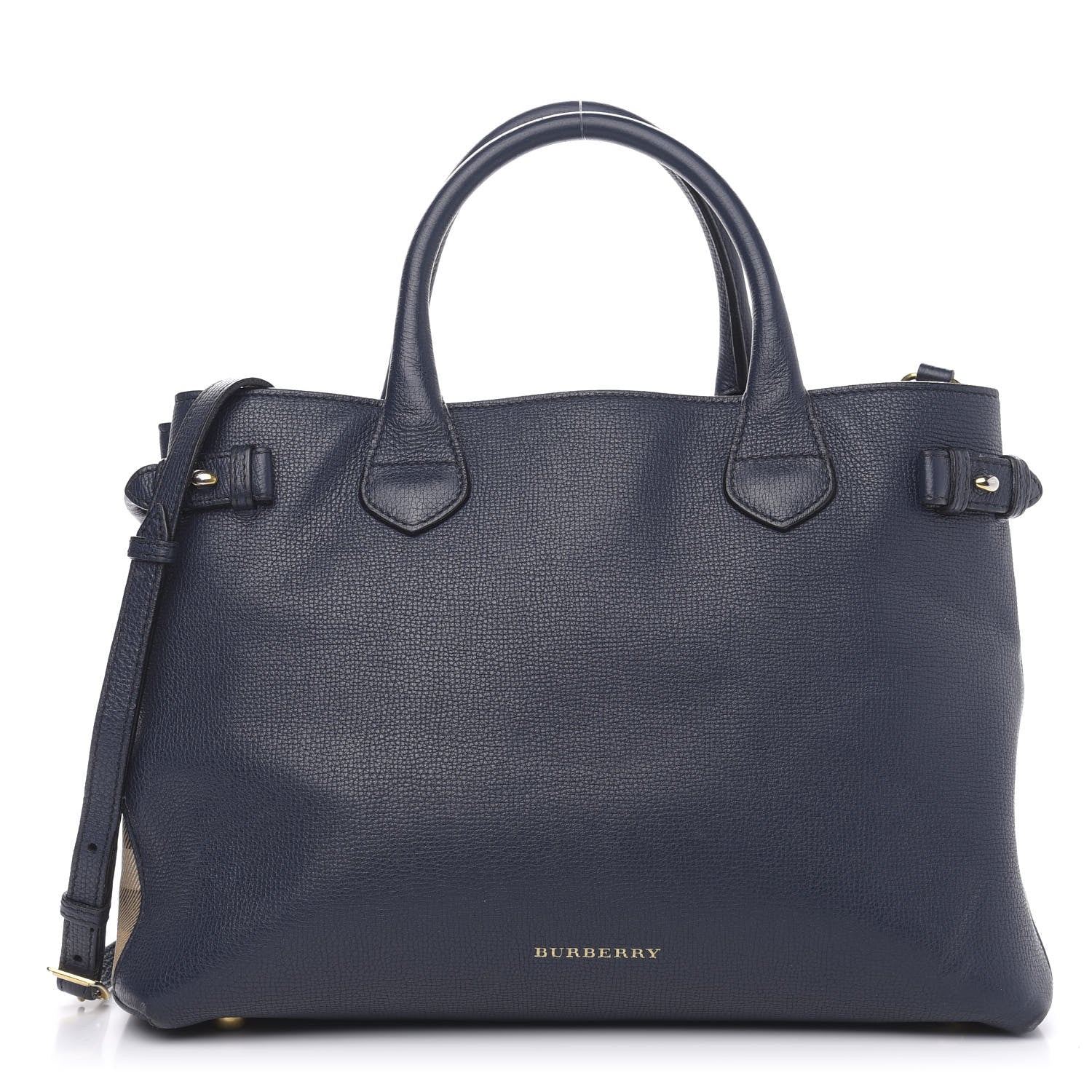 Burberry Grainy Calfskin House Check Medium Banner Tote Ink Blue 1 of 20