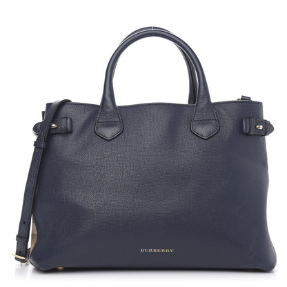 Burberry Grainy Calfskin House Check Medium Banner Tote Ink Blue 1 of 20