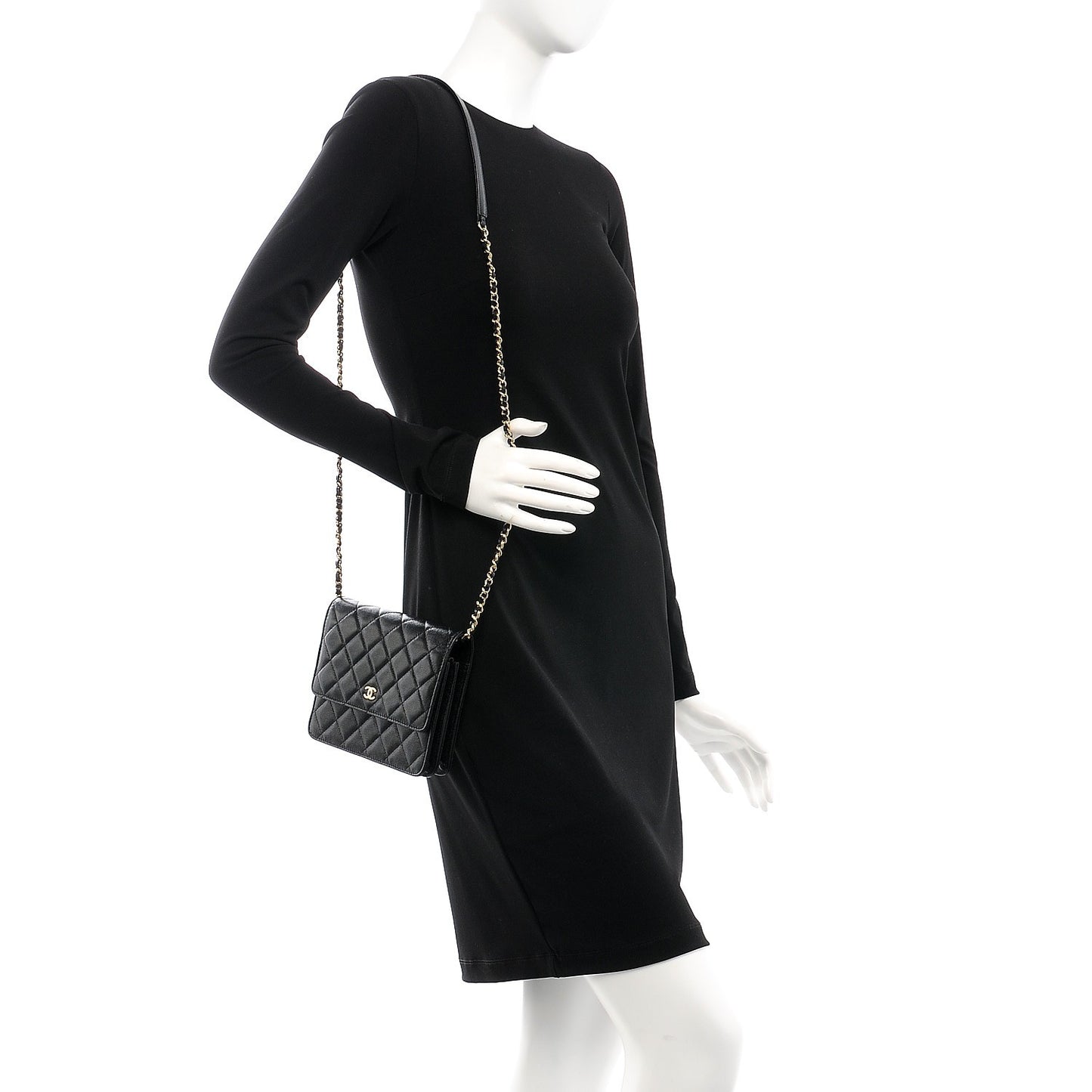 Caviar Quilted Square Wallet On Chain WOC Black