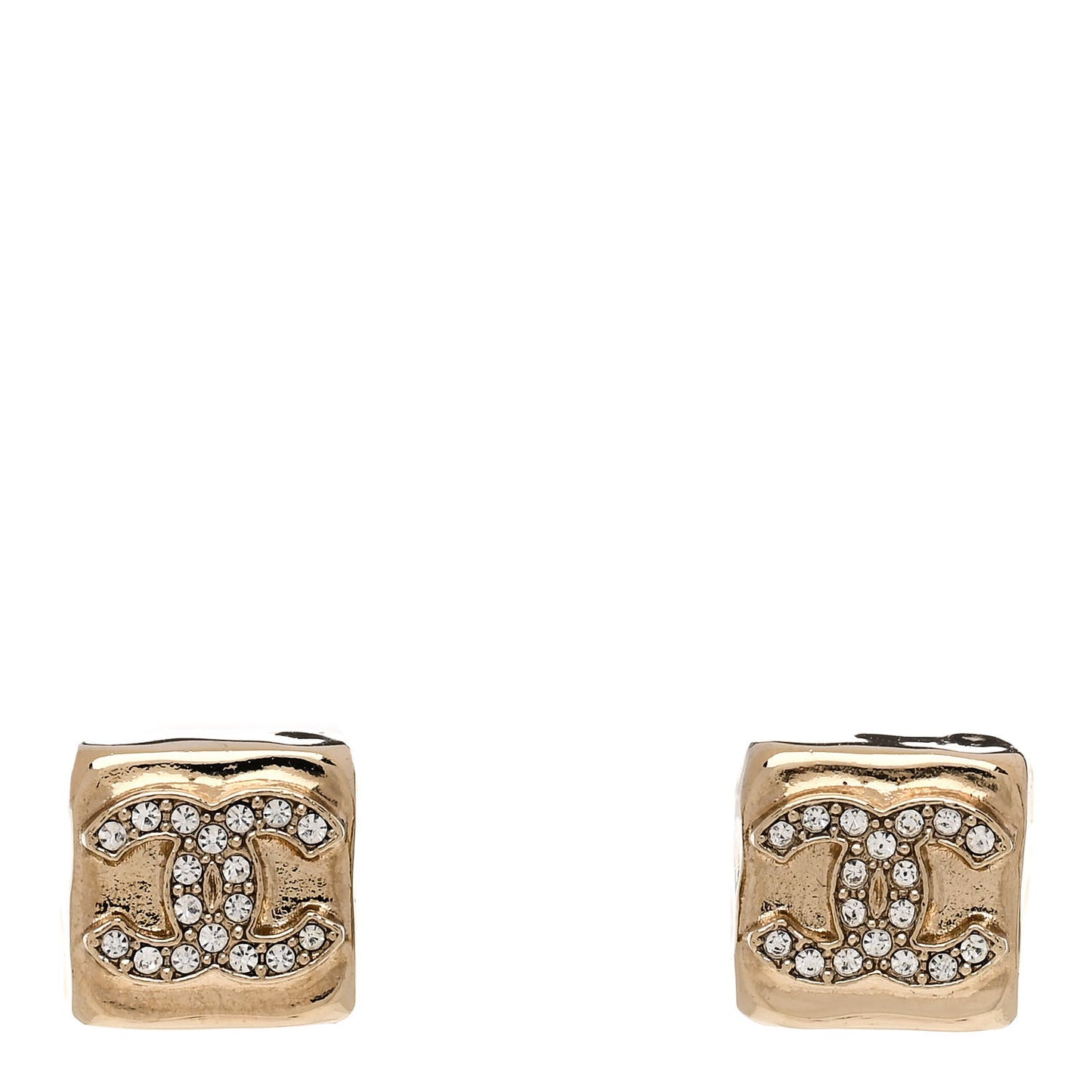 Metal Crystal Mini Square CC Earrings Gold