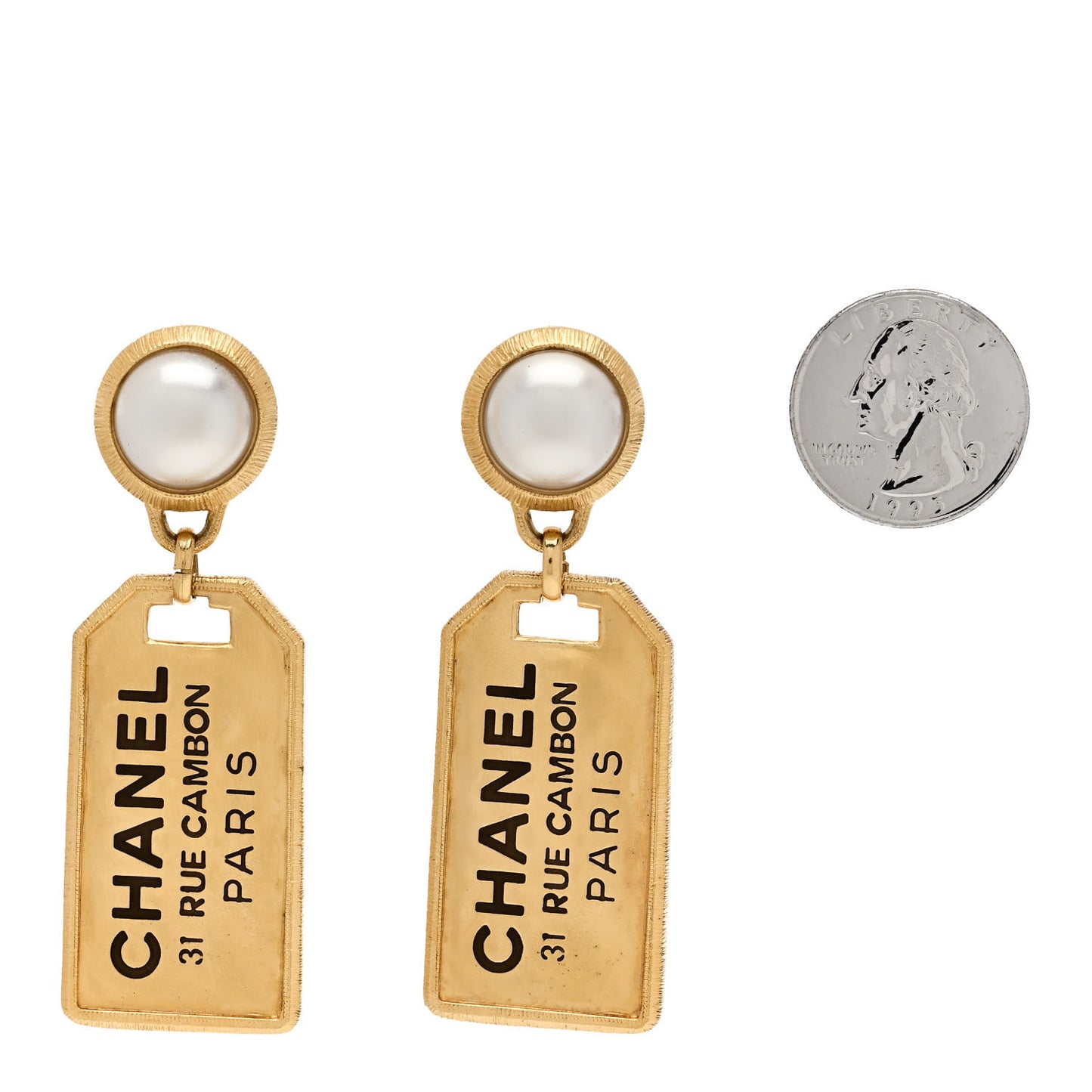 Pearl CC Tags Drop Earrings Gold