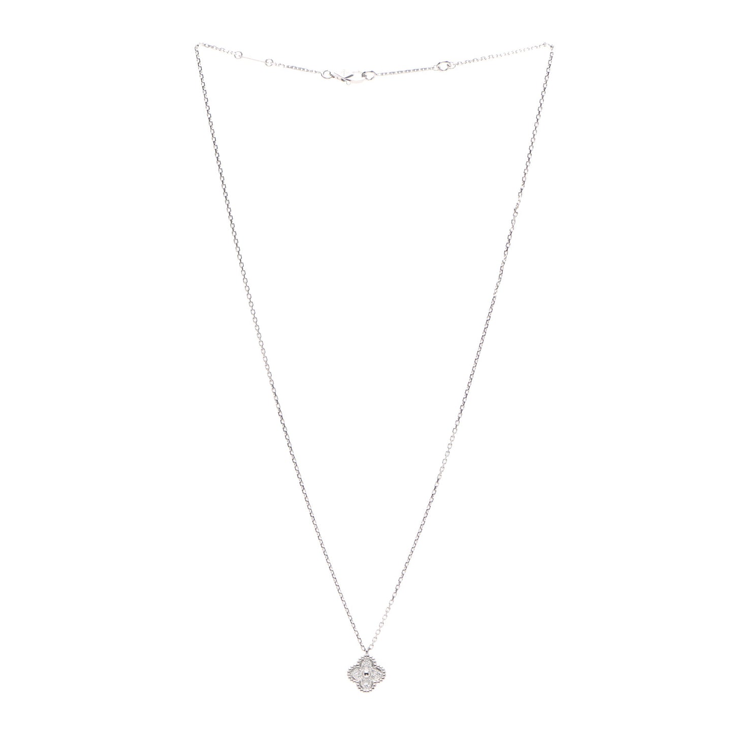 18K White Gold Diamond Sweet Alhambra Pendant Necklace