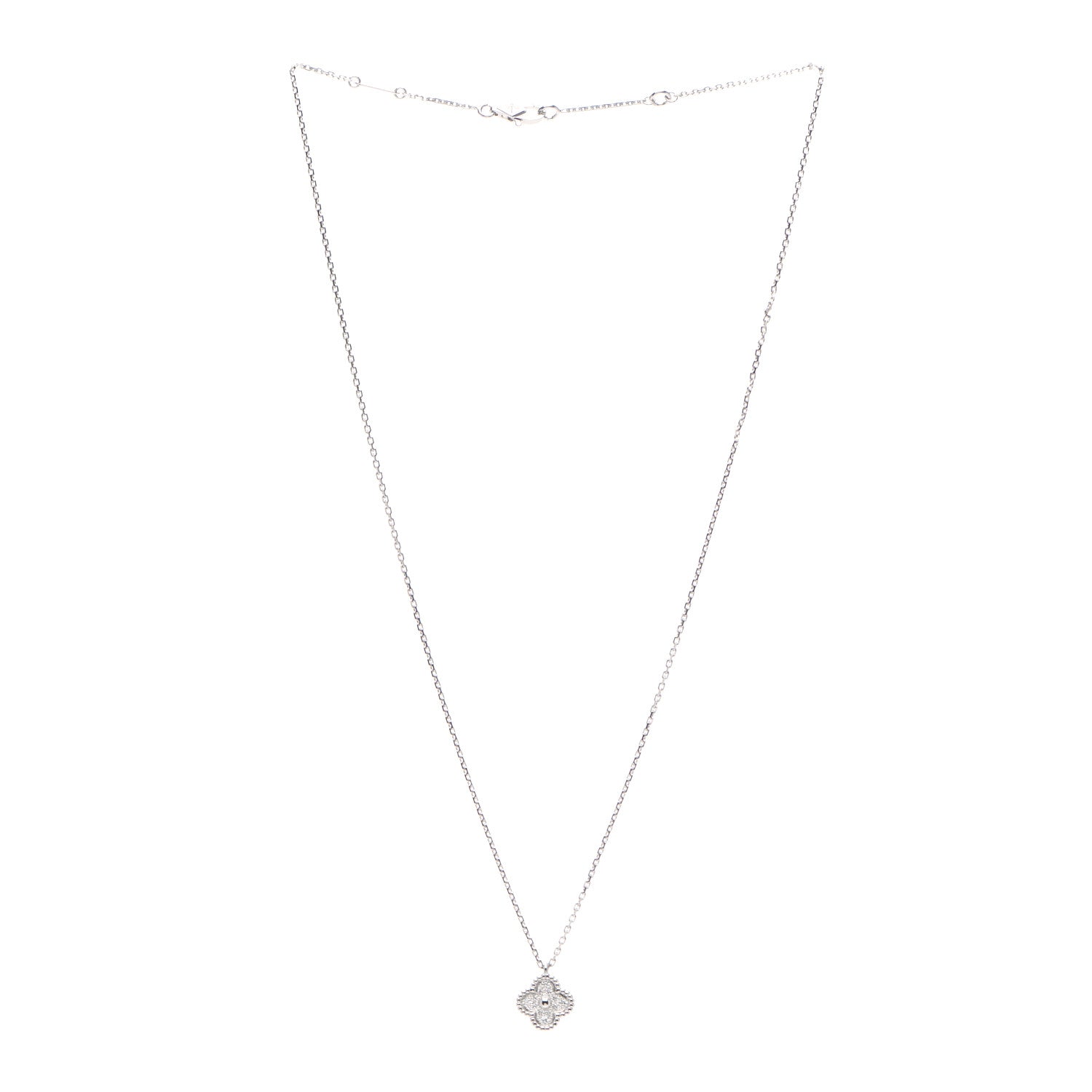 Van Cleef & Arpels 18K White Gold Diamond Sweet Alhambra Pendant Necklace 3 of 6
