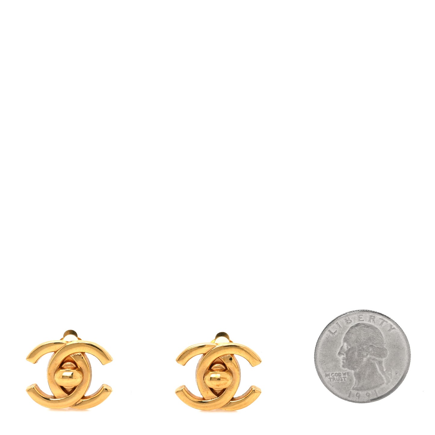 Metal CC Turnlock Clip On Earrings Gold