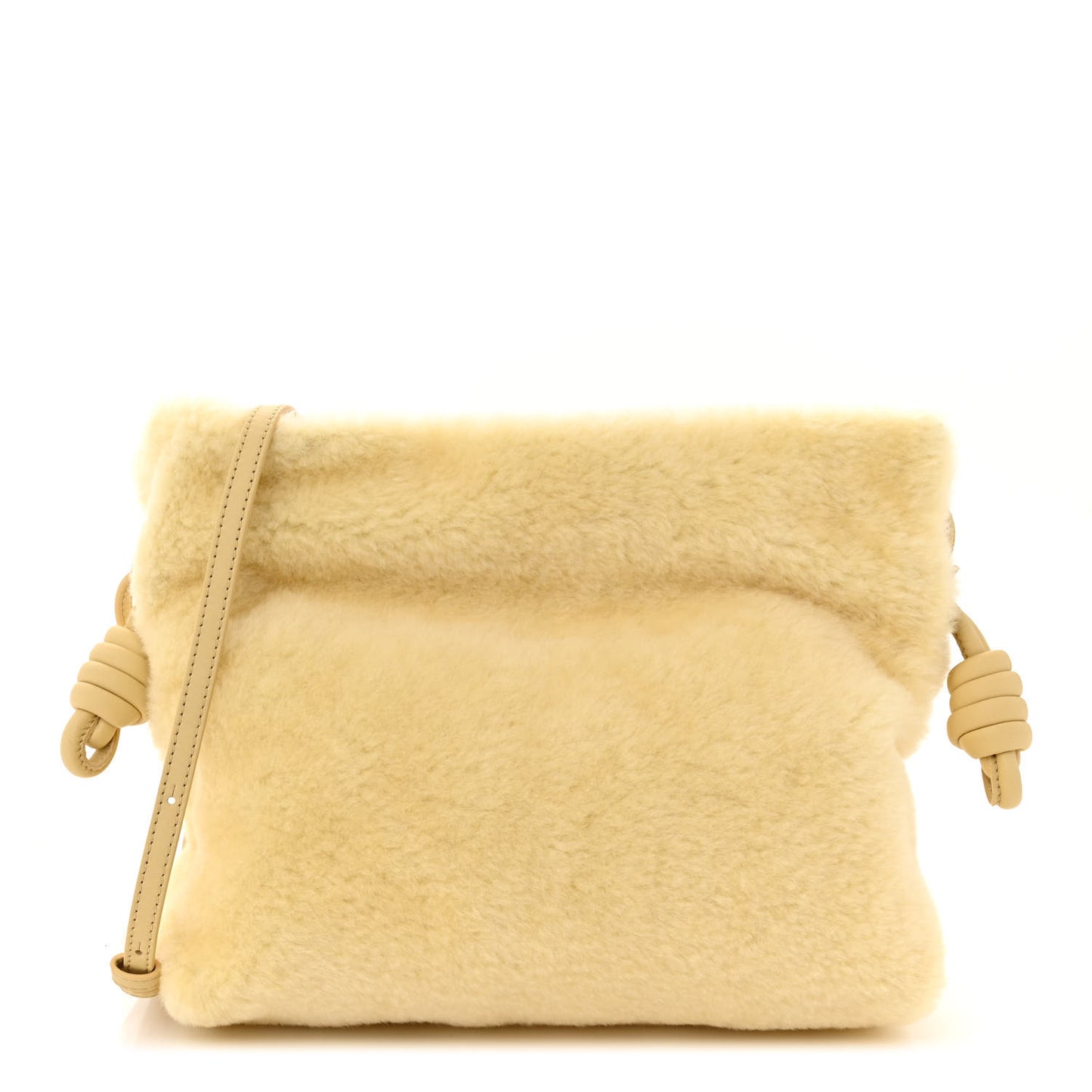 Shearling Flamenco Knot Clutch Cream