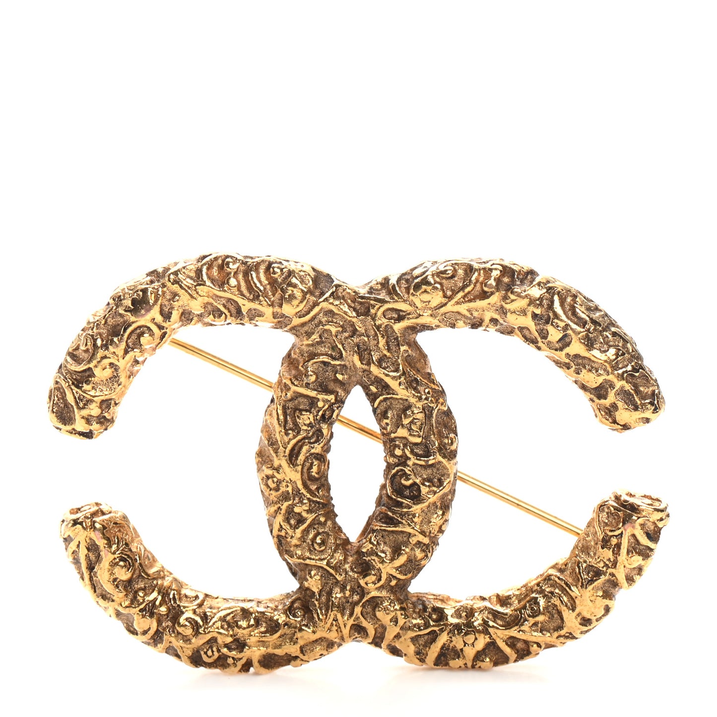 Textured CC Brooch Gold