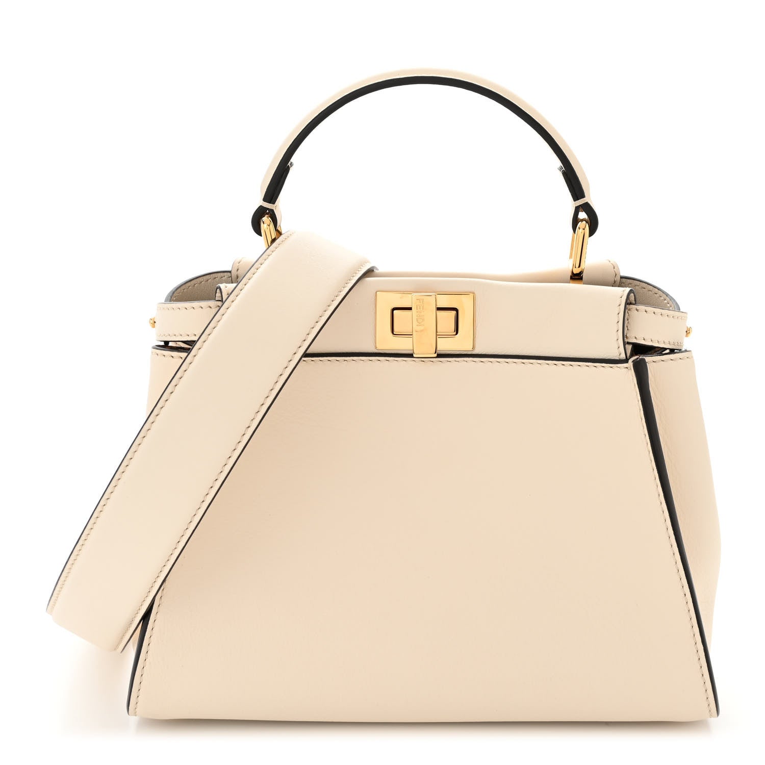 Fendi Vitello Seta Suede FF Mini Peekaboo Iconic Satchel Uovo Sigaro Marrone 1 of 11