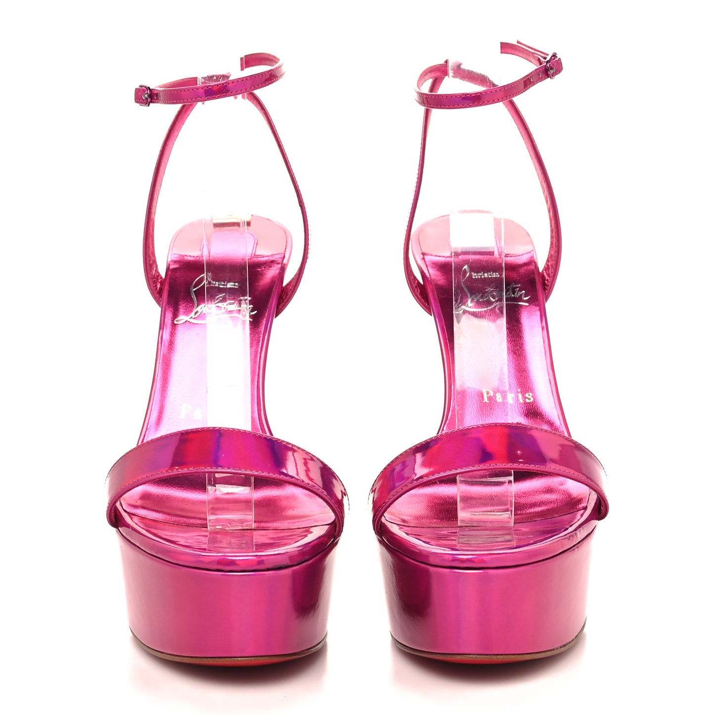 Patent Psychic Loubi Queen Alta 150 Platform Sandals 38 Fuxia