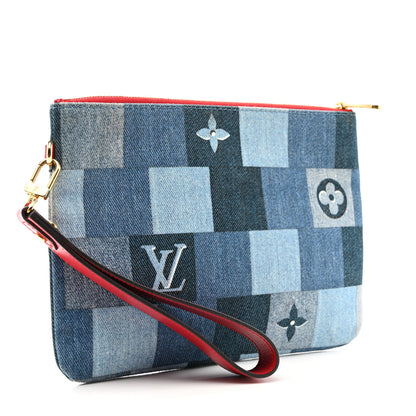 Louis Vuitton Denim Monogram Patchwork City Pouch Blue Rouge 3 of 11
