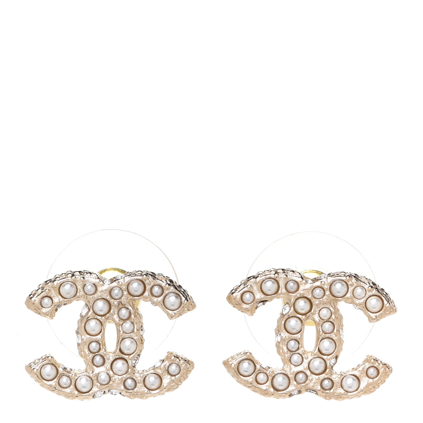 Pearl Crystal CC Earrings Light Gold