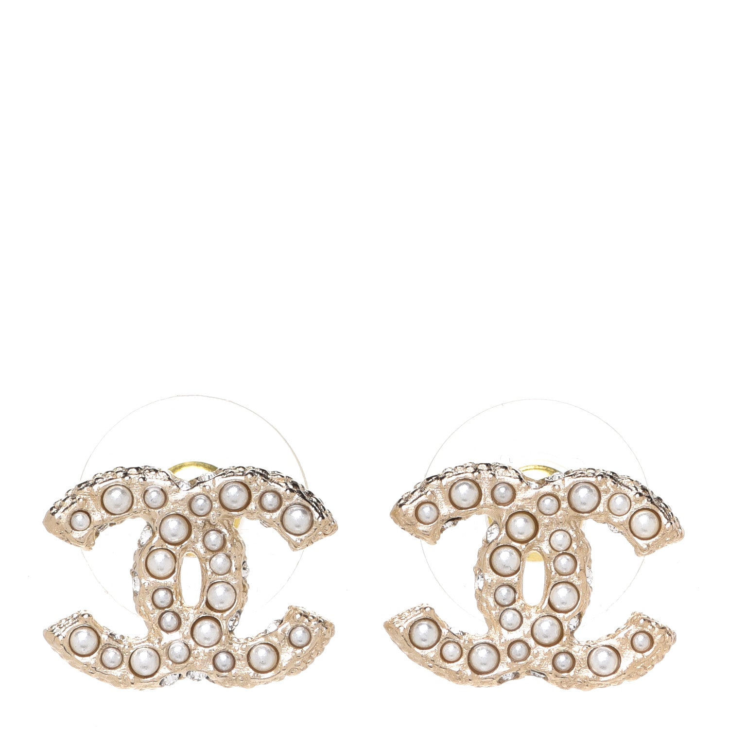 Chanel Pearl Crystal CC Earrings Light Gold 1 of 5