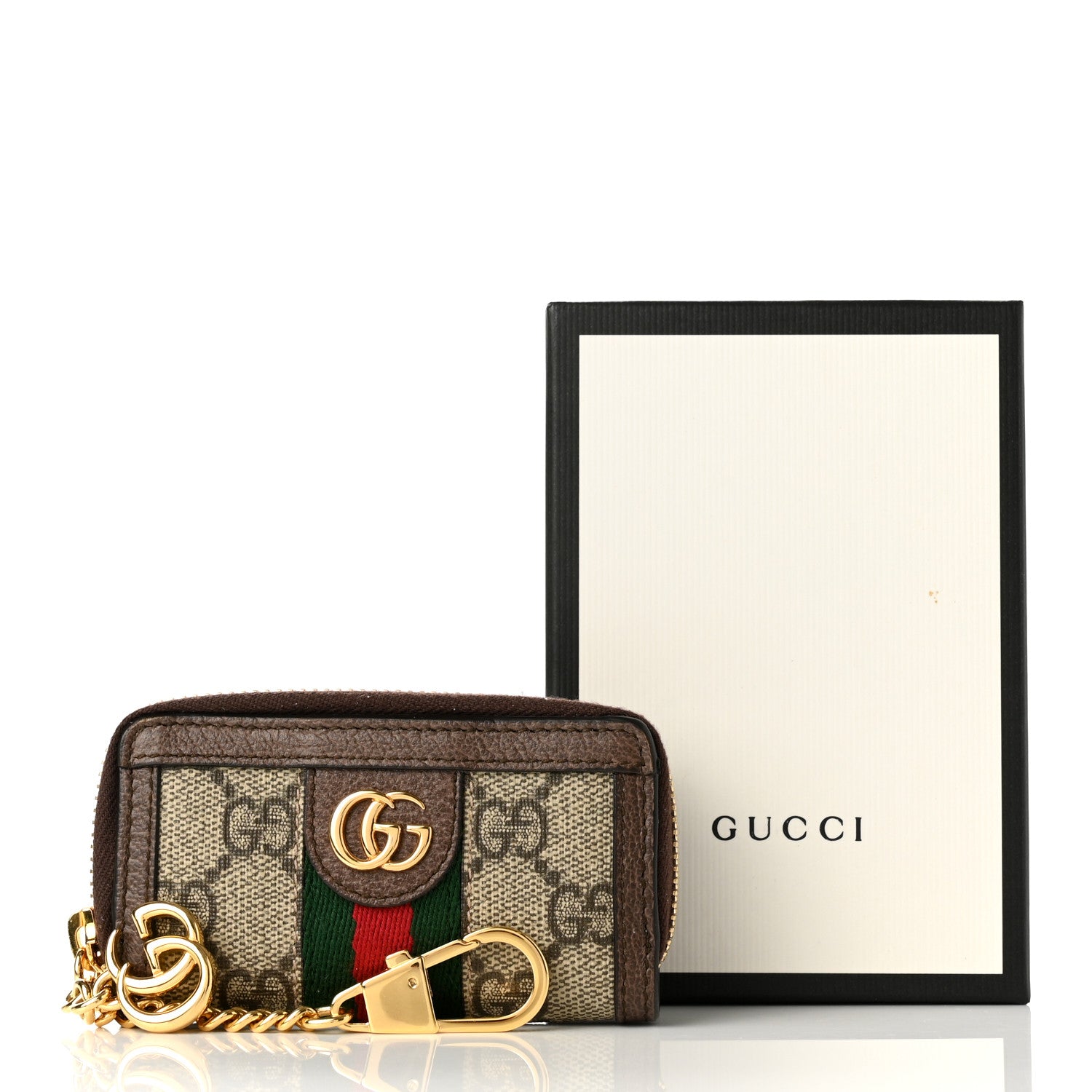 Gucci GG Supreme Monogram Web Ophidia Zip Around Key Case Beige New Acero 7 of 7