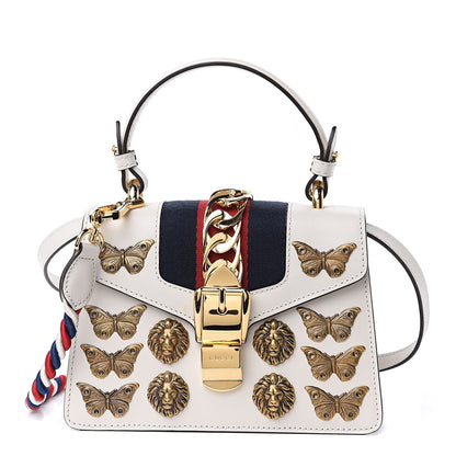Gucci Calfskin Animal Studs Mini Sylvie Top Handle Bag White 1 of 10