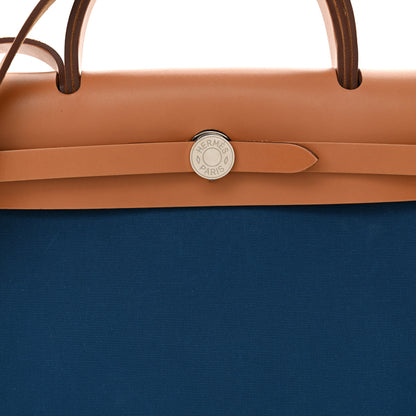 Hermes Vache Hunter Toile Herbag Zip 31 PM Bleu Natural 9 of 11