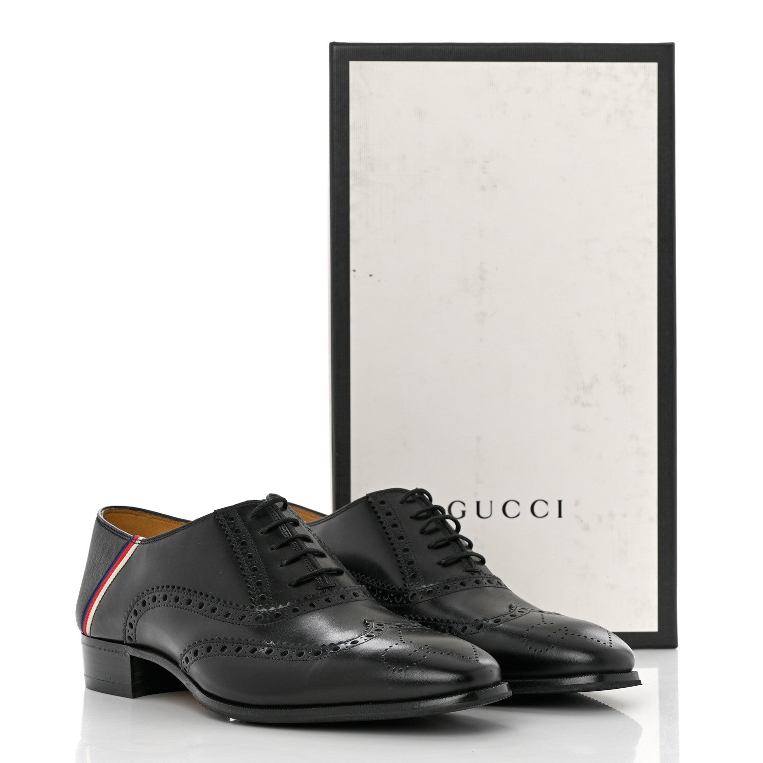 Gucci Calfskin Miro Soft Web Mens Spirit Wingtip Oxfords 8 Black 9 of 9