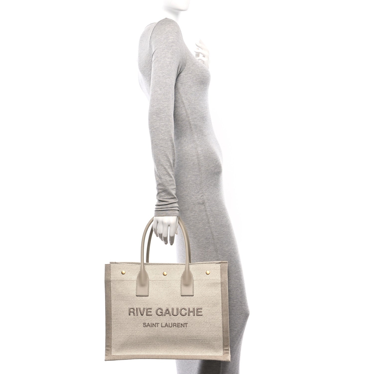 Saint Laurent Linen Calfskin Small Rive Gauche Tote Beige Sea Salt 2 of 10