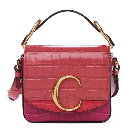 Chloe Calfskin Crocodile Embossed Mini C Bag Graphic Pink 1 of 8