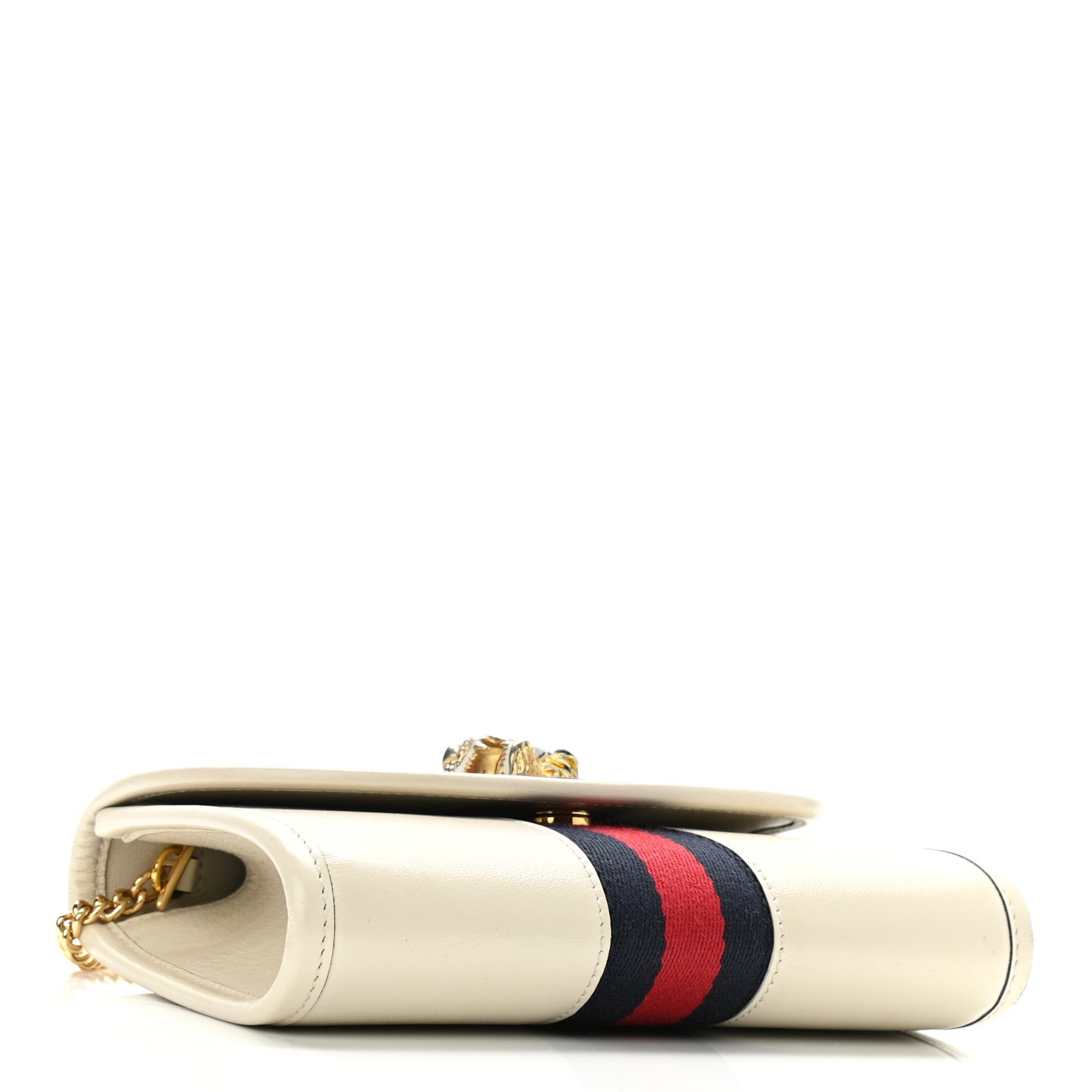 Textured Calfskin Web Mini Rajah Slim Flap Shoulder Bag Mystic White