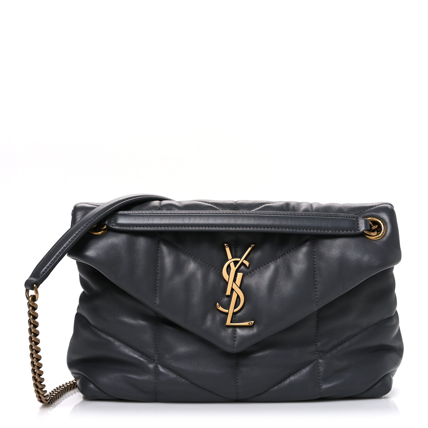 Saint Laurent Lambskin Quilted Small Loulou Puffer Monogram Chain Satchel Storm 1 of 10