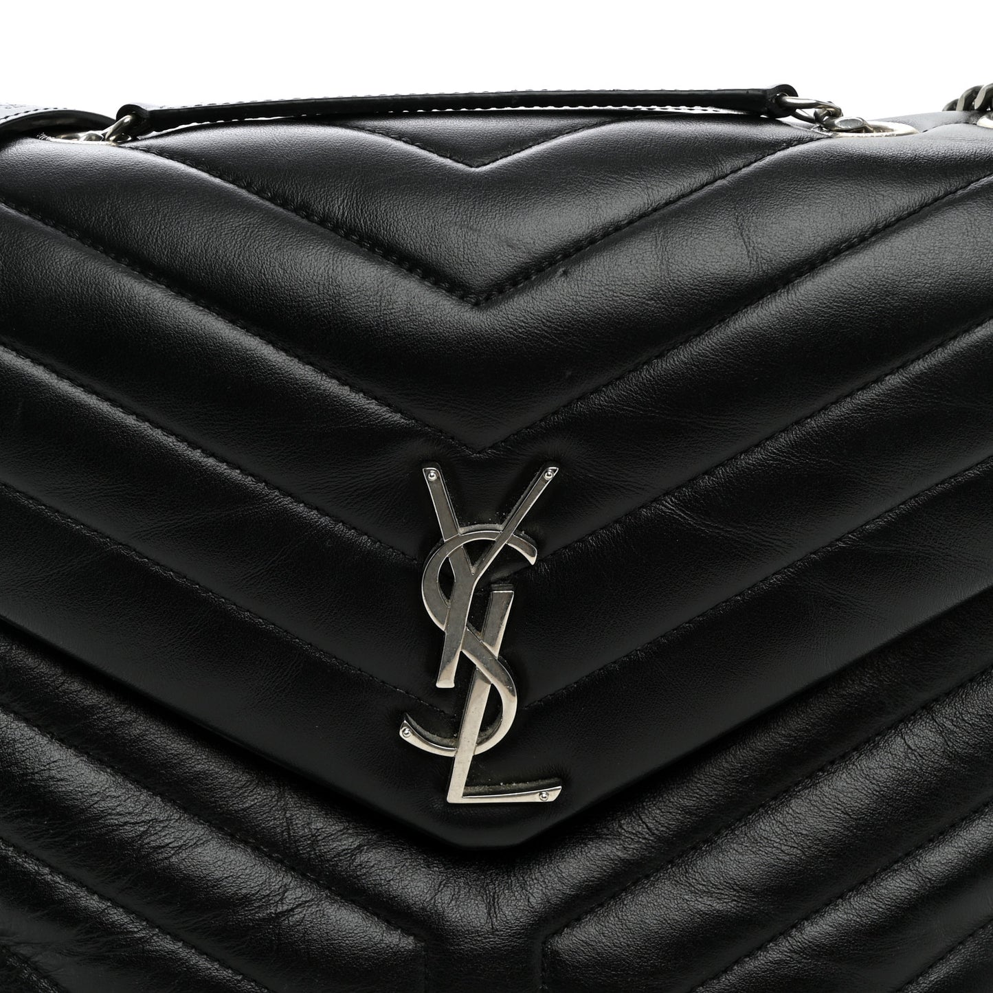 Calfskin Y Quilted Monogram Medium Loulou Chain Satchel Black