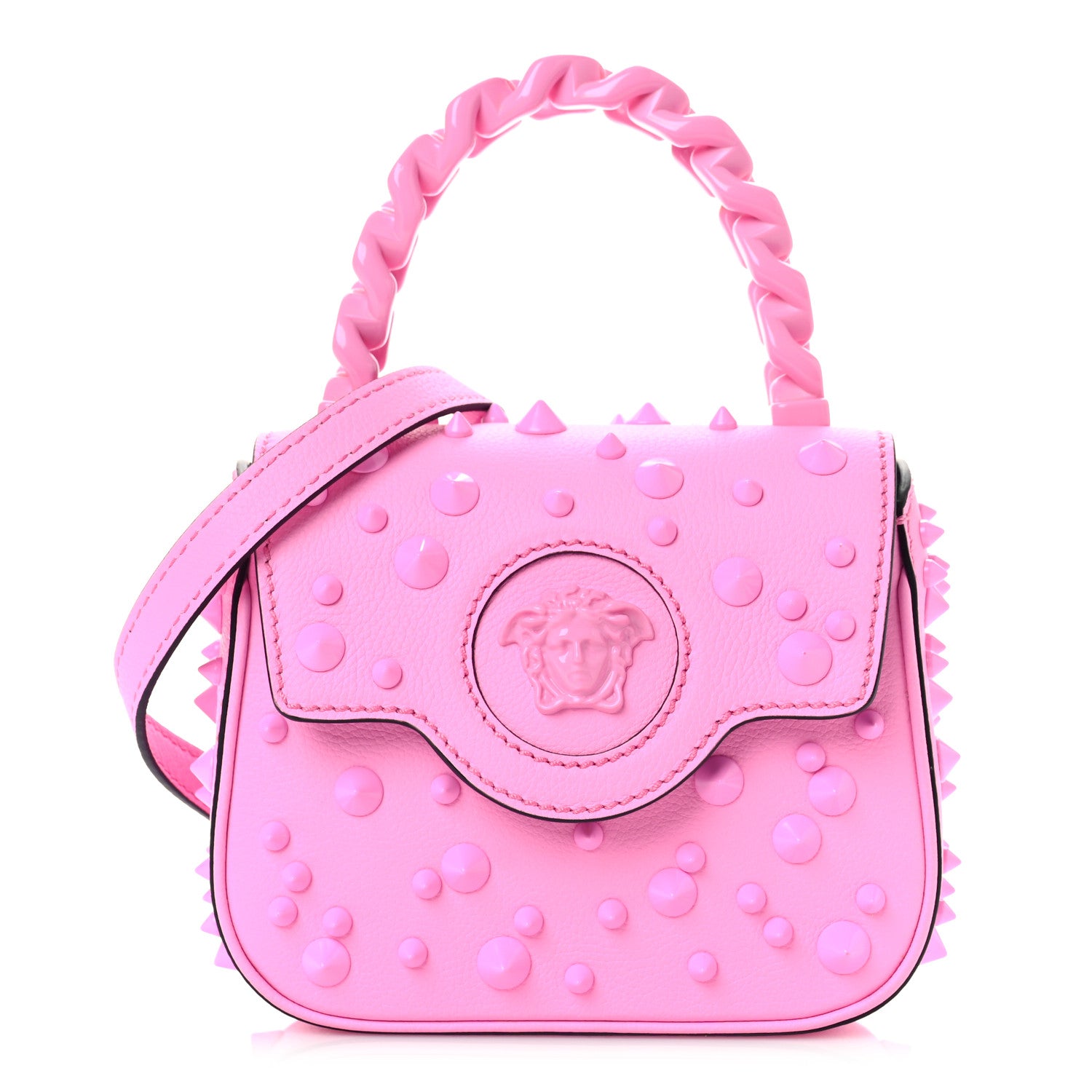 Versace Grained Calfskin Spiked Micro La Medusa Bag Pink Paradise 1 of 8