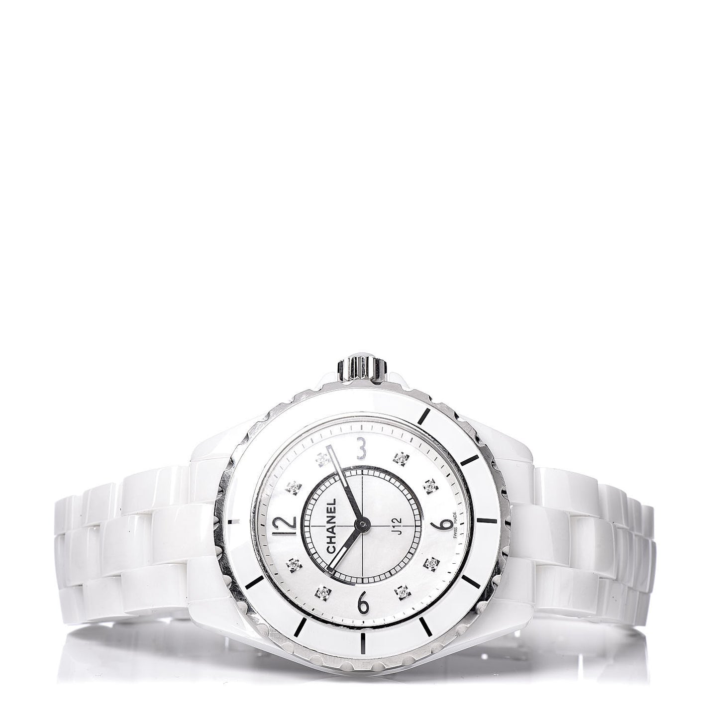 Stainless Steel Ceramic Diamond Mother of Pearl 38mm J12 Quartz Watch White