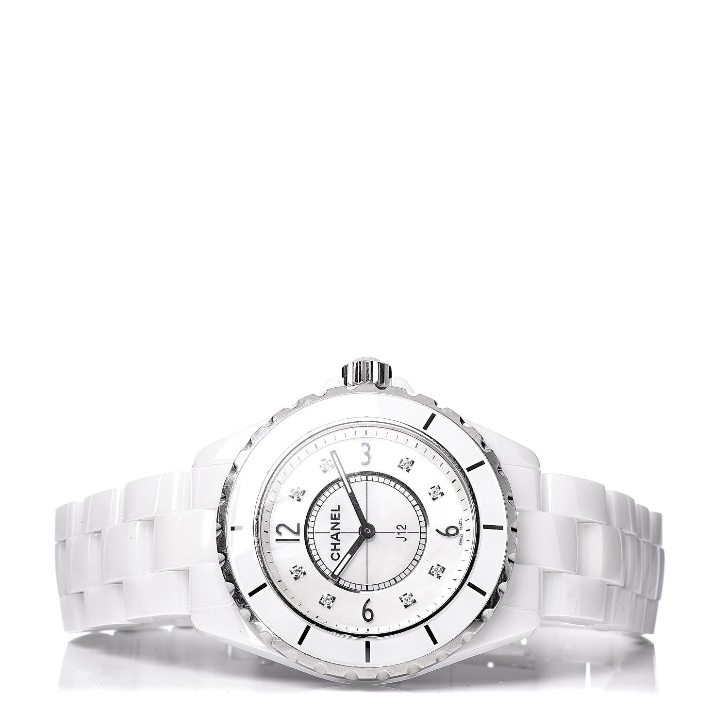 Chanel Stainless Steel Ceramic Diamond Mother of Pearl 38mm J12 Quartz Watch White 3 of 7
